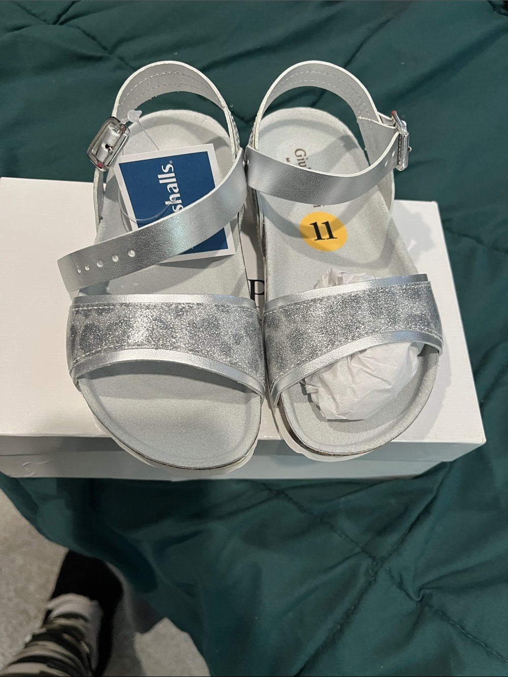 Girls Silver Glitter Strap Sandals